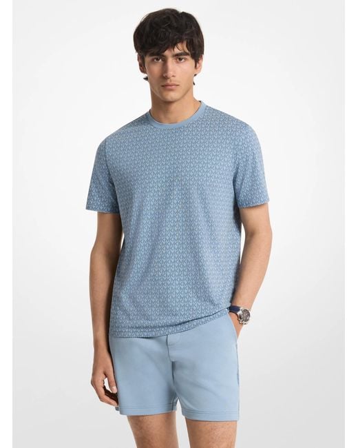 Michael Kors Blue Mk Signature Logo Print Cotton Jersey T-Shirt for men