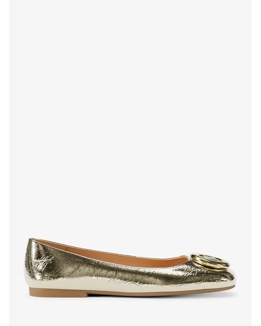 MICHAEL Michael Kors White Mk Milan Crackled Metallic Leather Ballet Flat