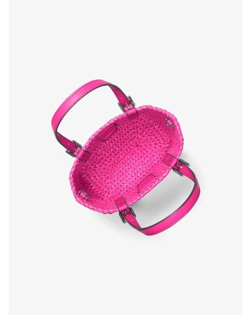MICHAEL Michael Kors Pink Mk Quinn Extra-Small Hand-Crocheted Straw Crossbody Bag