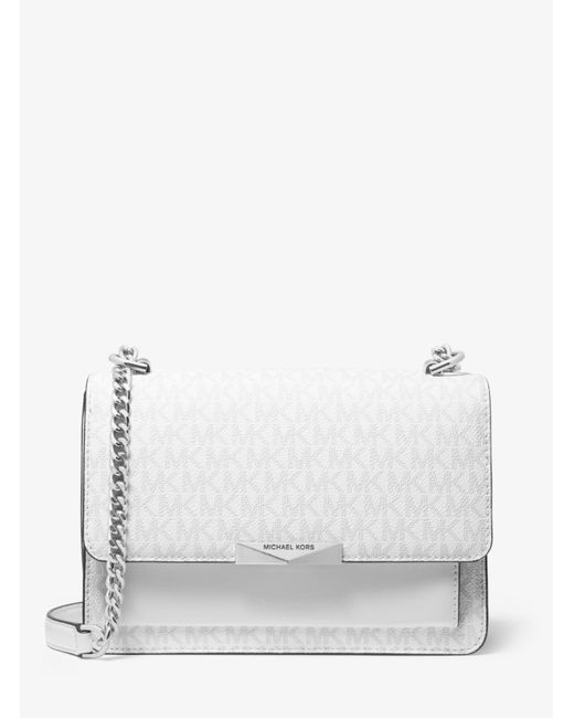 Michael Kors Jade Large Logo And Leather Crossbody Bag in White | Lyst