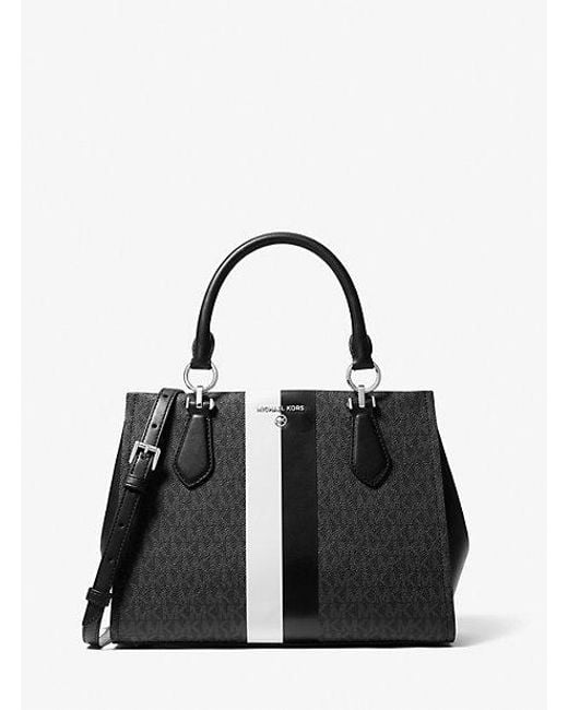 Mkbolso Satchel Marilyn Mediano A Rayas Con Logotipo Michael Kors de color Black