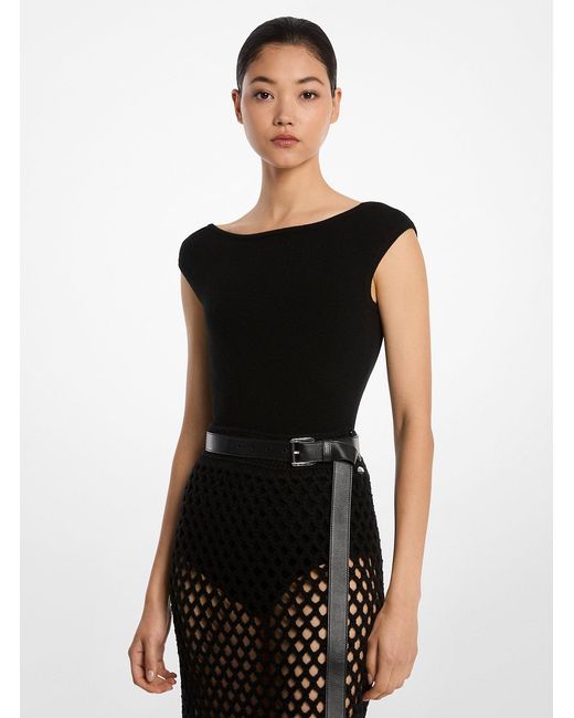 Michael Kors Black Mk Cashmere Blend Backless Bodysuit