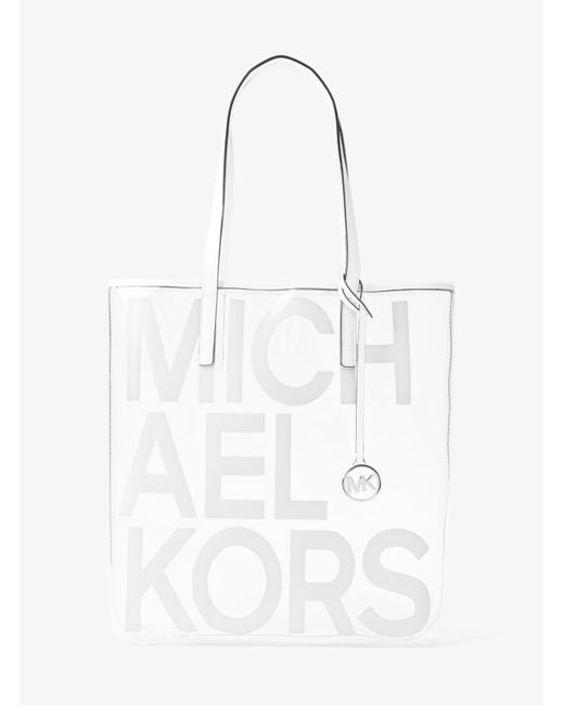 Michael Kors White The Michael Large Graphic Logo Print Clear Tote Bag