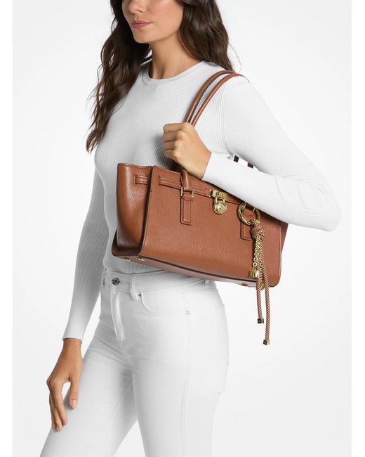Michael Kors White Mk Hamilton Moderne Small Leather Satchel