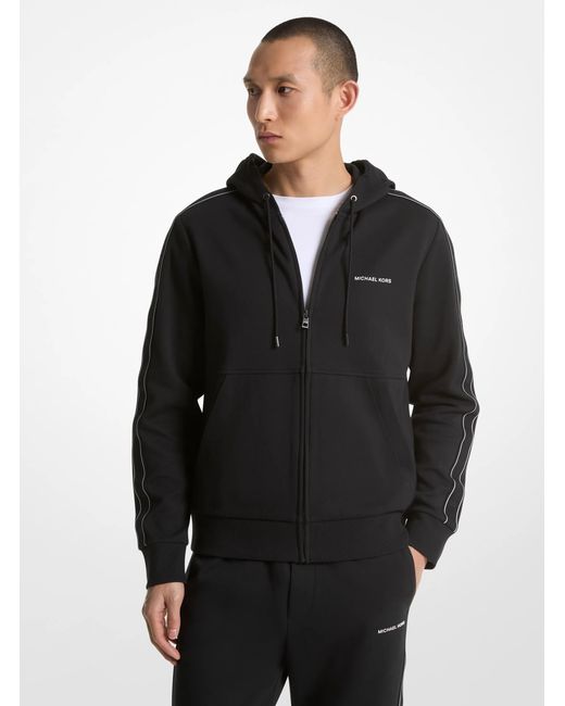 Michael Kors Black Mk Logo Tape Cotton Blend Zip-Up Hoodie for men