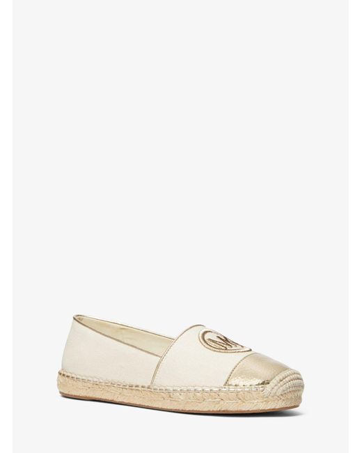 MICHAEL Michael Kors Natural Kendrick Canvas And Metallic Faux Leather Slip-on Espadrille