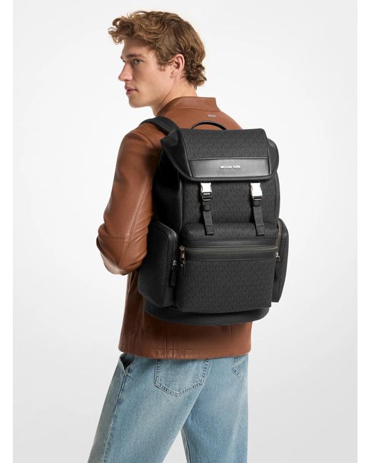 Michael Kors Black Mk Jet Set Signature Logo Backpack for men