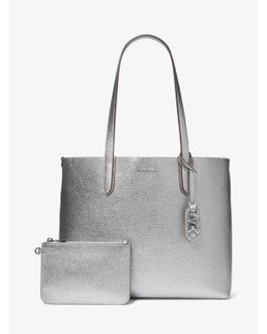 MICHAEL Michael Kors Gray Mk Eliza Extra-Large Metallic Pebbled Leather Reversible Tote Bag