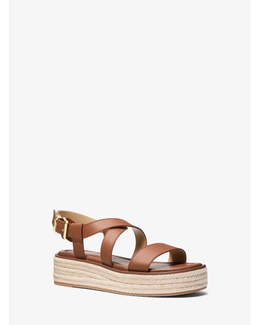 MICHAEL Michael Kors Brown Mk Lynn Leather Platform Espadrille Sandal