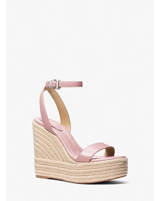Michael Kors Pink Leighton Leather Wedge Sandal