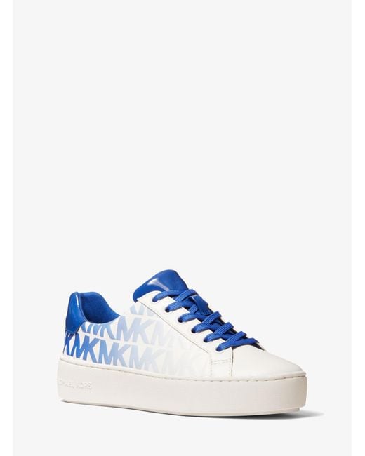 Michael Kors Blue Poppy Graphic Logo Faux Leather Sneaker