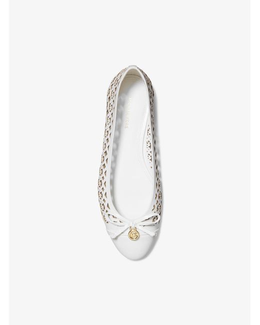 MICHAEL Michael Kors White Mk Piper Flex Perforated Logo Leather Ballet Flat