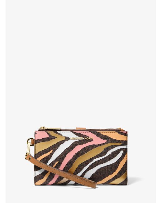 Michael Kors Adele Metallic Zebra Logo Smartphone Wallet in Brown Lyst