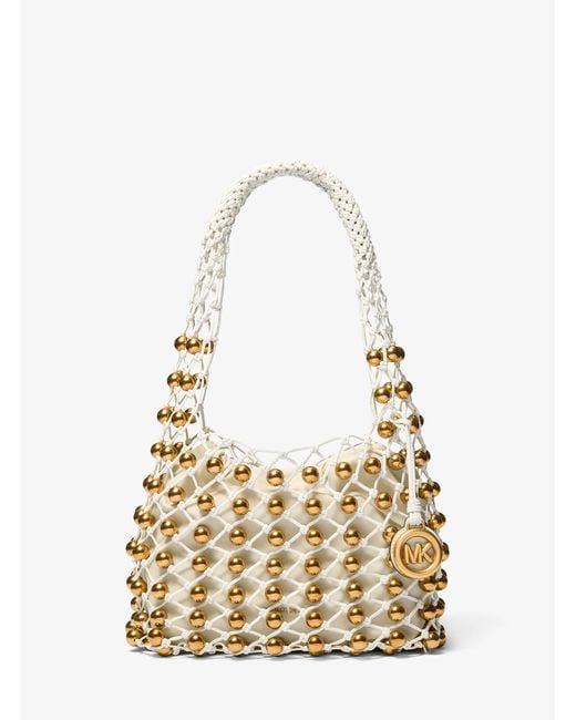 Michael Kors Metallic Limited-Edition Gwen Small Studded Hand-Woven Leather Hobo Shoulder Bag