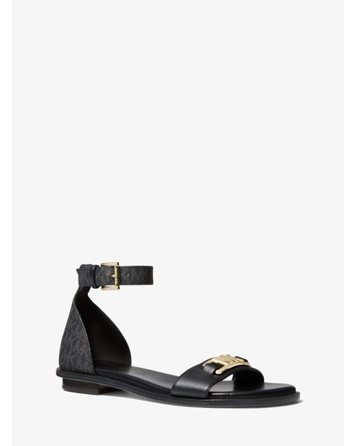 Michael Kors Camila Logo And Faux Leather Sandal in Black | Lyst Canada