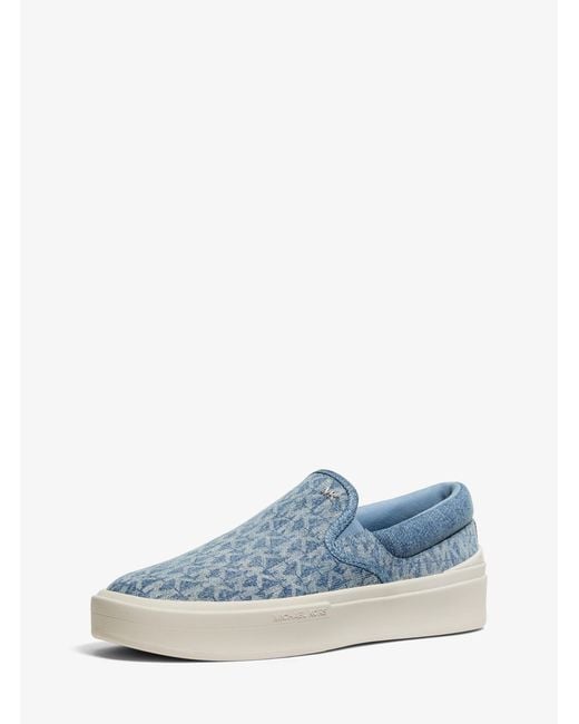Michael Kors Blue Eddie Signature Logo Print Denim Slip-On Sneaker for men