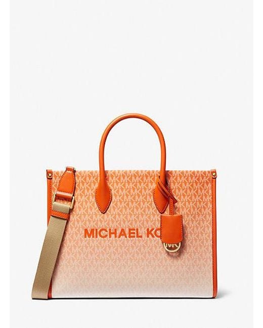 Michael Kors Orange Mirella Medium Ombré Logo Tote Bag