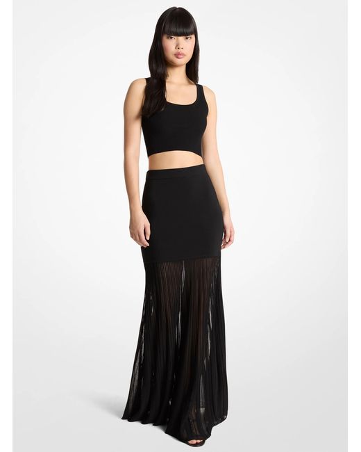 MICHAEL Michael Kors Black Mk Stretch Knit Semi-Sheer Maxi Skirt