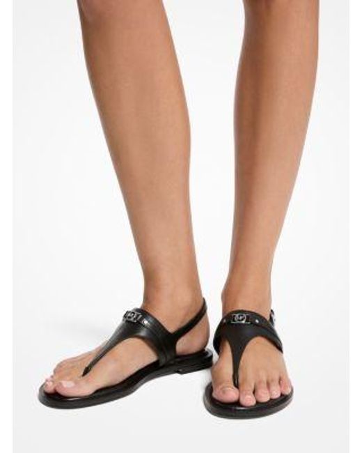 Michael Kors Black Mk Mandy Leather T-Strap Sandal