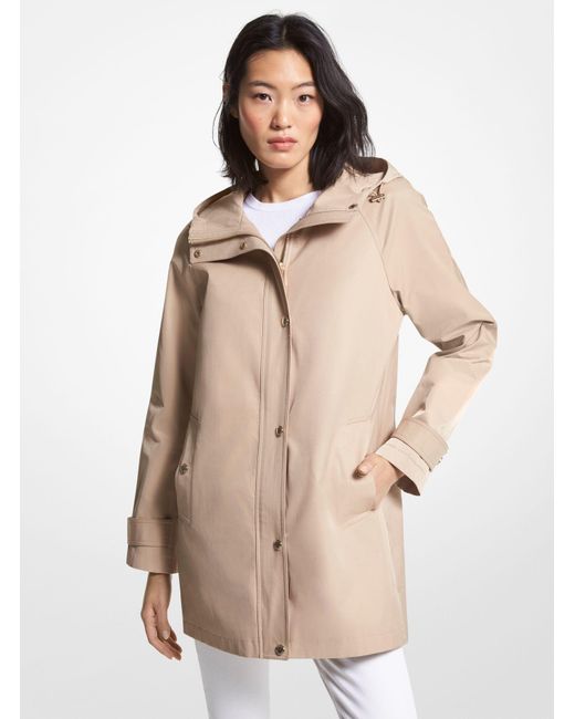 Michael Kors Cotton Blend Hooded Raincoat in Natural Lyst