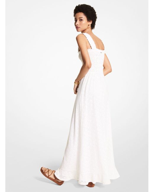 Michael Kors Paisley Eyelet Smocked Woven Dress in White | Lyst