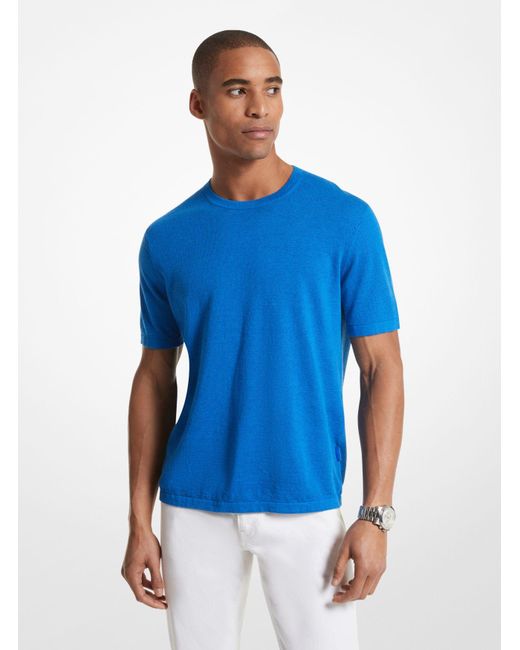 T-shirt in misto lino di Michael Kors in Blue da Uomo