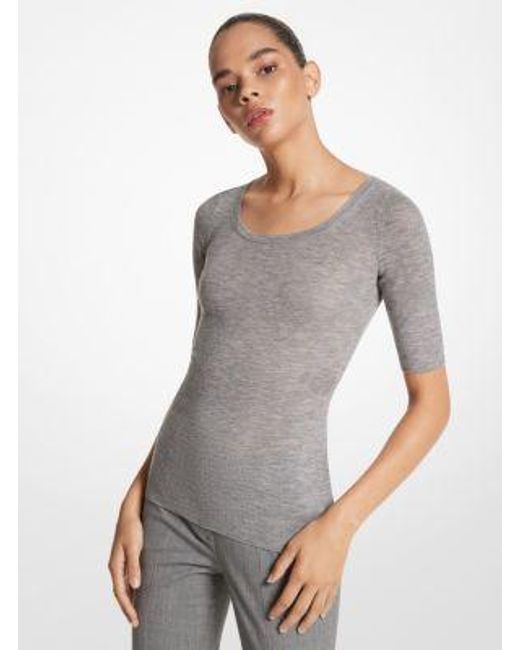 Michael Kors Gray Cashmere Three-Quarter Sleeve Sweater