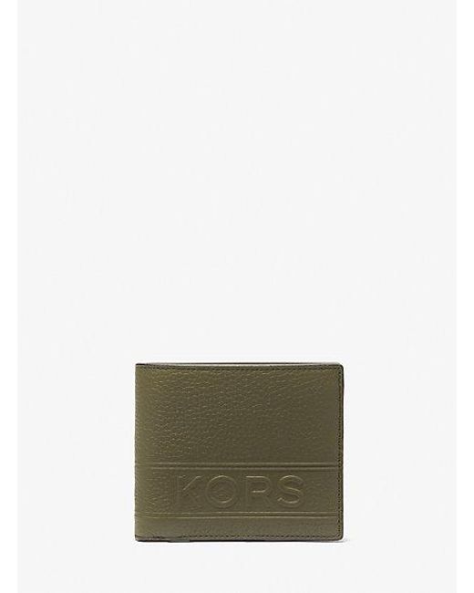 Michael Kors Green Hudson Pebbled Leather Billfold Wallet With Coin Pouch for men