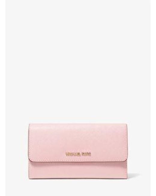 Michael Kors Pink Jet Set Travel Crossgrain Leather Tri-Fold Wallet