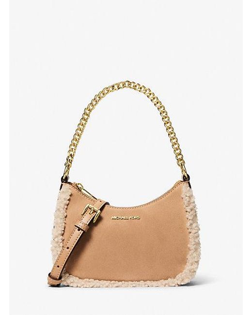 Michael Kors Natural Jet Set Small Suede And Faux Shearling Convertible Crossbody Bag