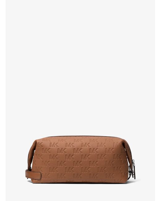 Michael Kors Brown Mk Jet Set Logo Embossed Leather Travel Kit for men