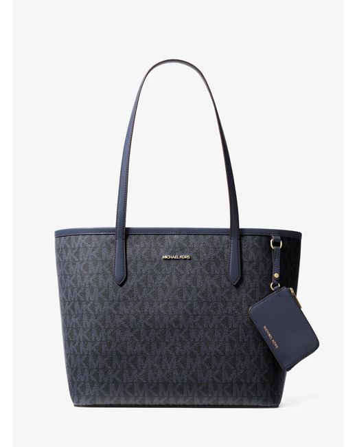 Michael Kors Outlet Blue Mk Jet Set Large Signature Logo Tote Bag