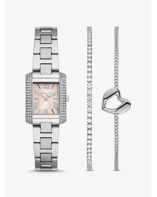 Mk Set Regalo Bracciale E Orologio Emery Mini Tonalità di Michael Kors in White