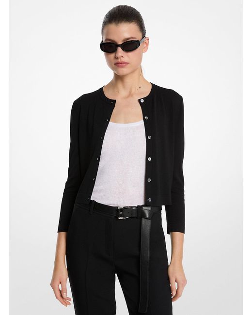 Mkcárdigan Corto Y Ajustado De Viscosa Elástica Michael Kors de color White