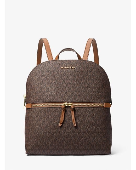 Michael Kors Outlet Brown Mk Dallas Medium Signature Logo Backpack