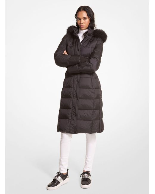 Michael Kors Quilted Nylon Belted Puffer Coat in White | Lyst UK