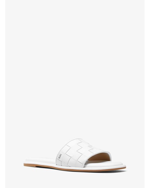 Michael Kors Hayworth Woven Leather Slide Sandal in White Lyst