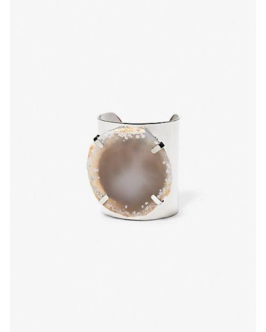 Michael Kors White Precious Metal-plated Brass And Agate Cuff