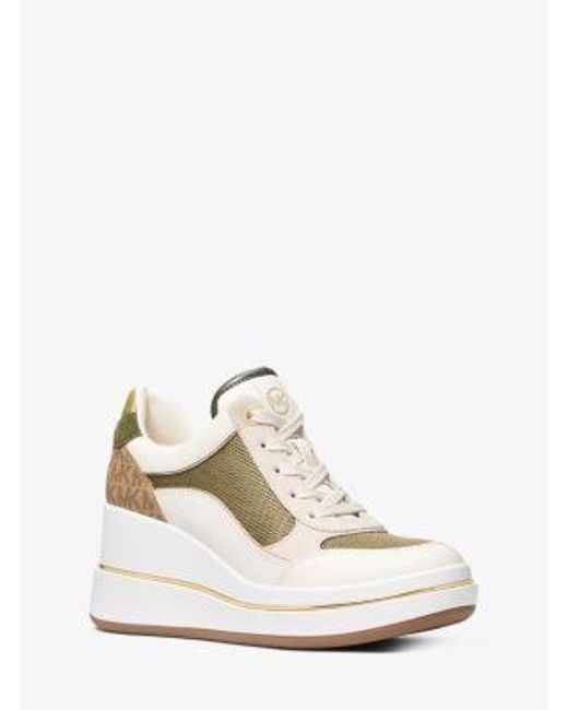 MICHAEL Michael Kors White Mk Emmy Leather Calf Hair Wedge Trainer