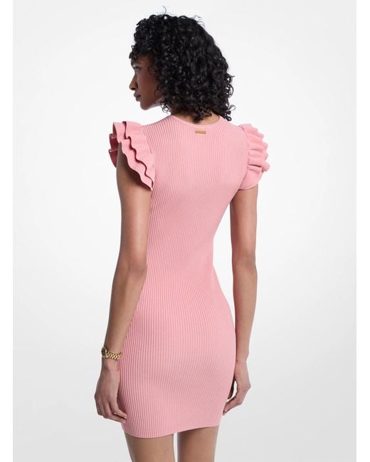Michael Kors Pink Ruffled Stretch Viscose Mini Dress