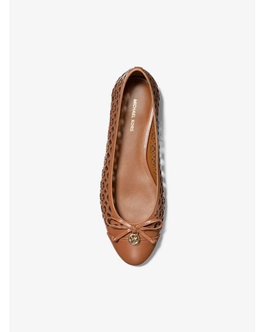MICHAEL Michael Kors Brown Mk Piper Flex Perforated Logo Leather Ballet Flat