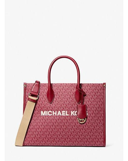 Michael Kors Pink Mirella Medium Metallic Signature Logo Tote Bag