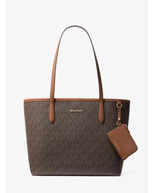 Michael Kors Outlet Brown Mk Jet Set Large Signature Logo Tote Bag