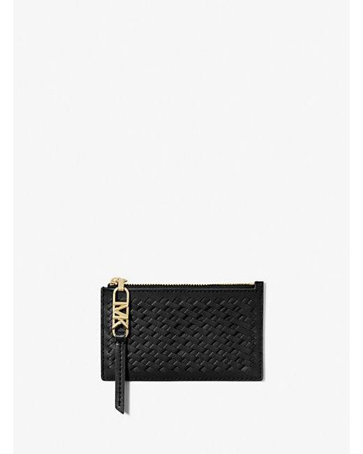Michael Kors White Empire Small Woven Leather Card Case