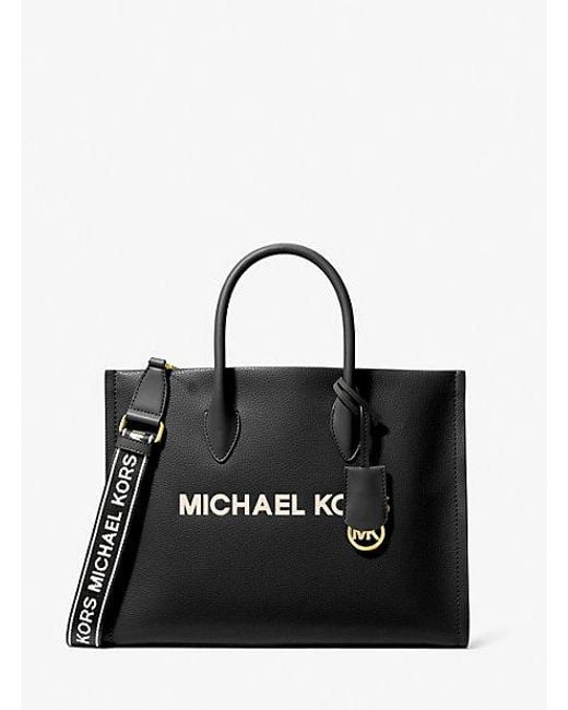 Michael Kors Black Mirella Medium Pebbled Leather Tote Bag