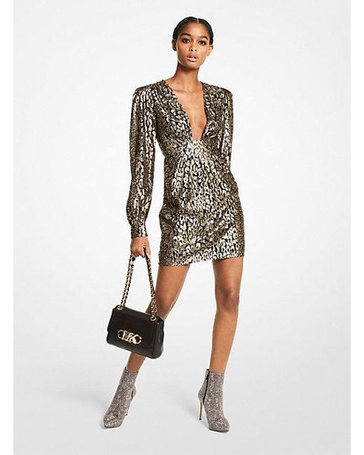 Michael Kors White Metallic Leopard Clip Jacquard Dress