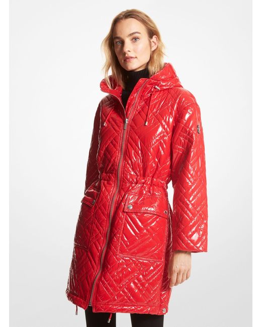 quilted ciré and faux shearling reversible puffer coat