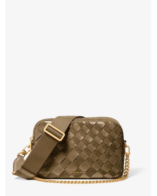 MICHAEL Michael Kors Green Mk Bryant Medium Woven Suede Camera Crossbody Bag