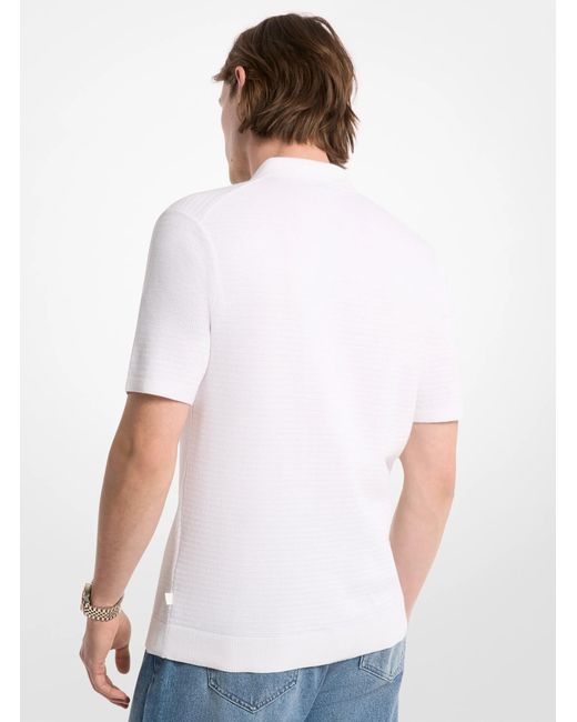 Michael Kors White Mk Cotton Knit Zip-Up Polo Shirt for men