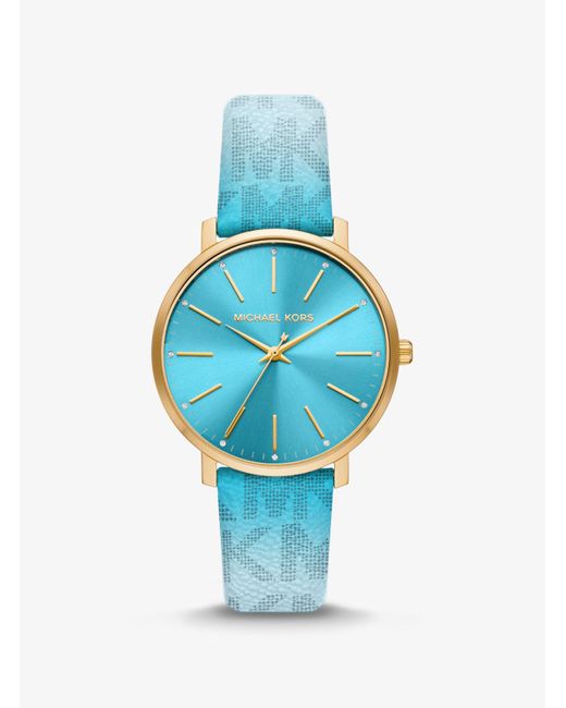 Gold-tone And Logo Watch in Turquoise 